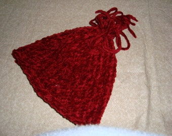 Young Child's Red Handmade Knitted hat with a Circumference or 18 inches