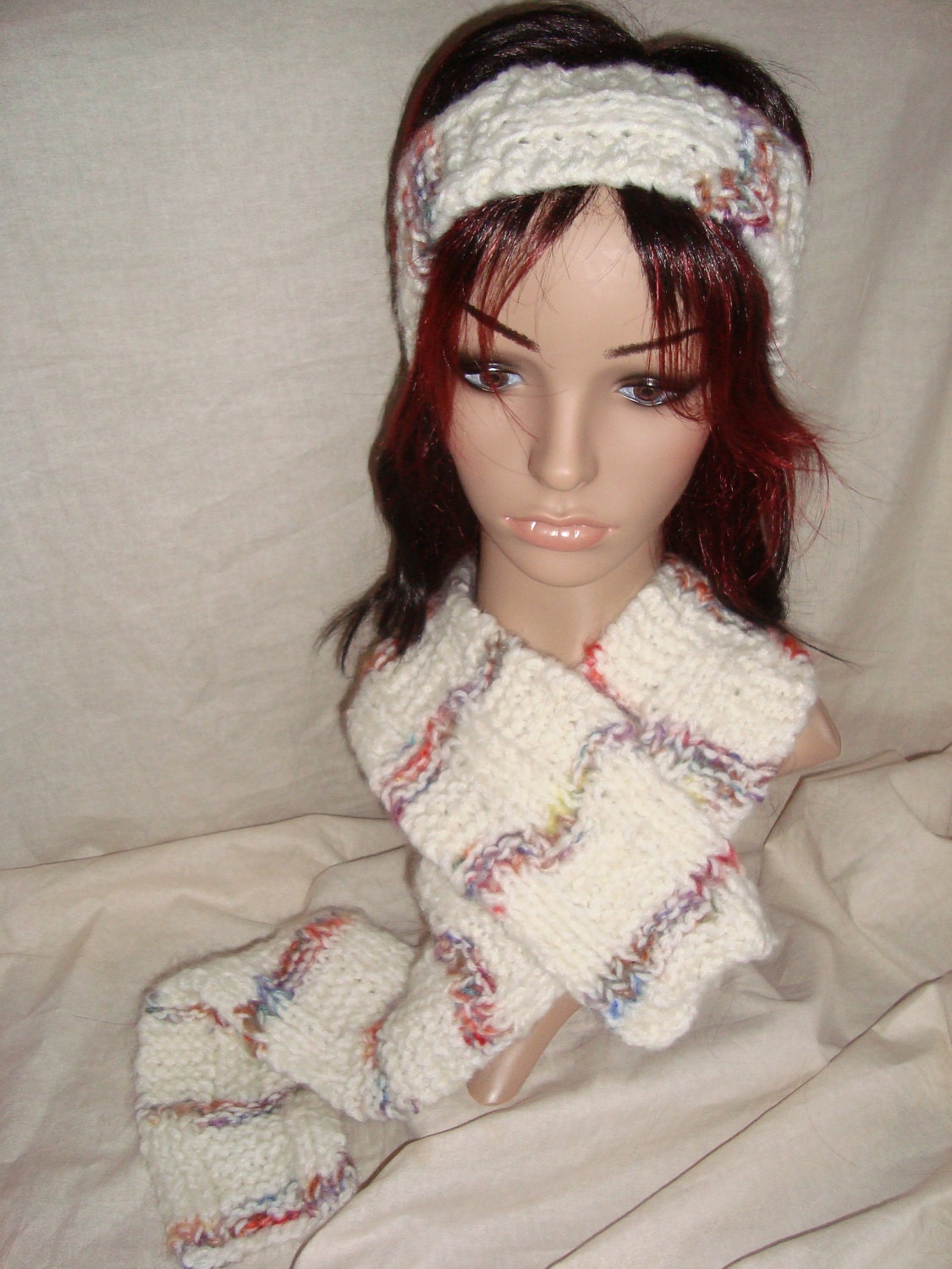 Kintted Handmade Winter Scarf and Matching Hat Head Band Set - Etsy
