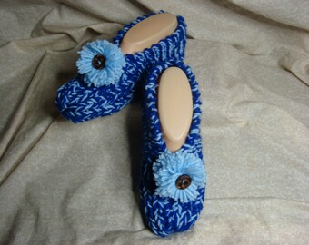 Women's Knitted BLUE Slippers Size 6, and 7