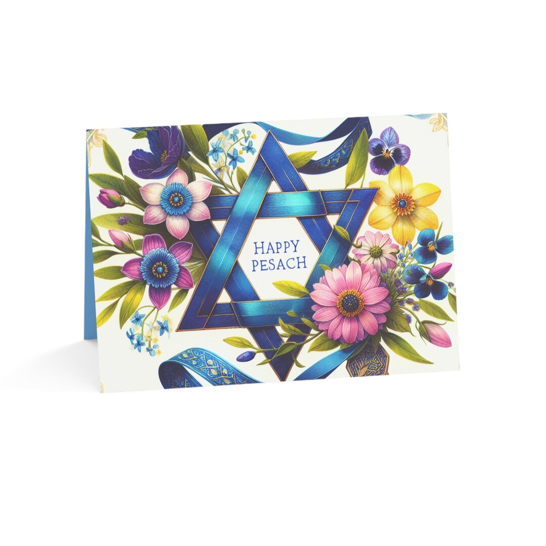 Passover Jewish Celebration Watercolor Card, Star of David Floral ...