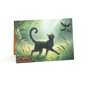 Black Cat Halloween Card: Whimsical Watercolor Art
