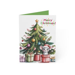 Christmas Mouse Santa Hat Watercolor Xmas, Holiday Card, Cute Card,  Merry Christmas Card, Stationery