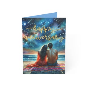 Watercolor Couple on Beach Star Gazing, Romantic Anniversary Card, Love, Stationery, Gift for Her, Him,