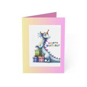 Birthday Dragon With Presents Watercolor Whimsical Card, Birthday Card, Dragon Card, Watercolor Card, Whimsical Card, Gift