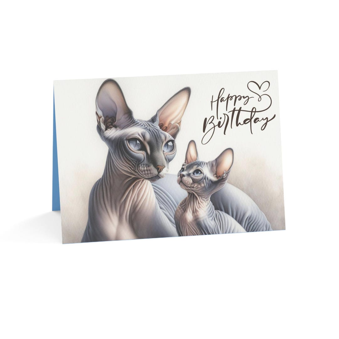 Watercolor Happy Birthday Sphinx Cats Happy Birthday Greeting Card, Cat ...