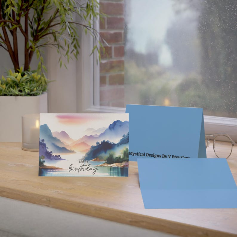 Watercolor Mountains Lake Happy Birthday Card, Birthday Card Mountain ...