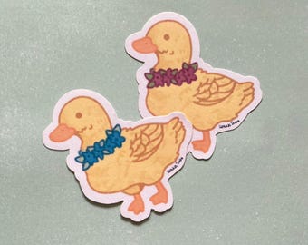 Niedlicher Tieraufkleber, lustiger Gänseaufkleber, Geschenk für Freunde, wasserfester Aufkleber für Flaschen, niedlicher handgefertigter Vinylaufkleber, Enten-Blumenaufkleber