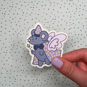 Pegatina de animal adorable, diseño de ratón kawaii morado, ideal como regalo para el Día de la Madre, para portátil, impermeable, para botella de agua.