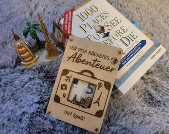 Holzkarte für Geldgeschenke, Reisen, Verpackung aus Holz, Holzkarte für Geldscheine, Geldkarte, Hochzeitsreise Geschenk, Abenteuerurlaub