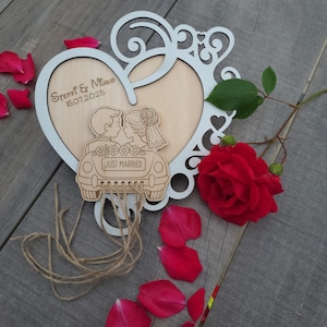 Laserbestand geld cadeau bruiloft, huwelijkscadeau, trouwauto, bruidspaar, SVG, met frame
