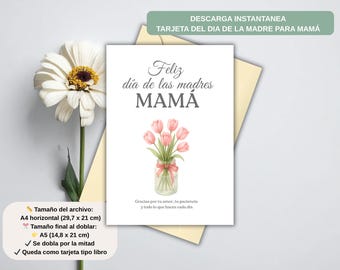 Tarjeta Día de la Madre Imprimible | Feliz Día Mamá | Descarga Instantánea | Tarjeta Floral Elegante A4/A5