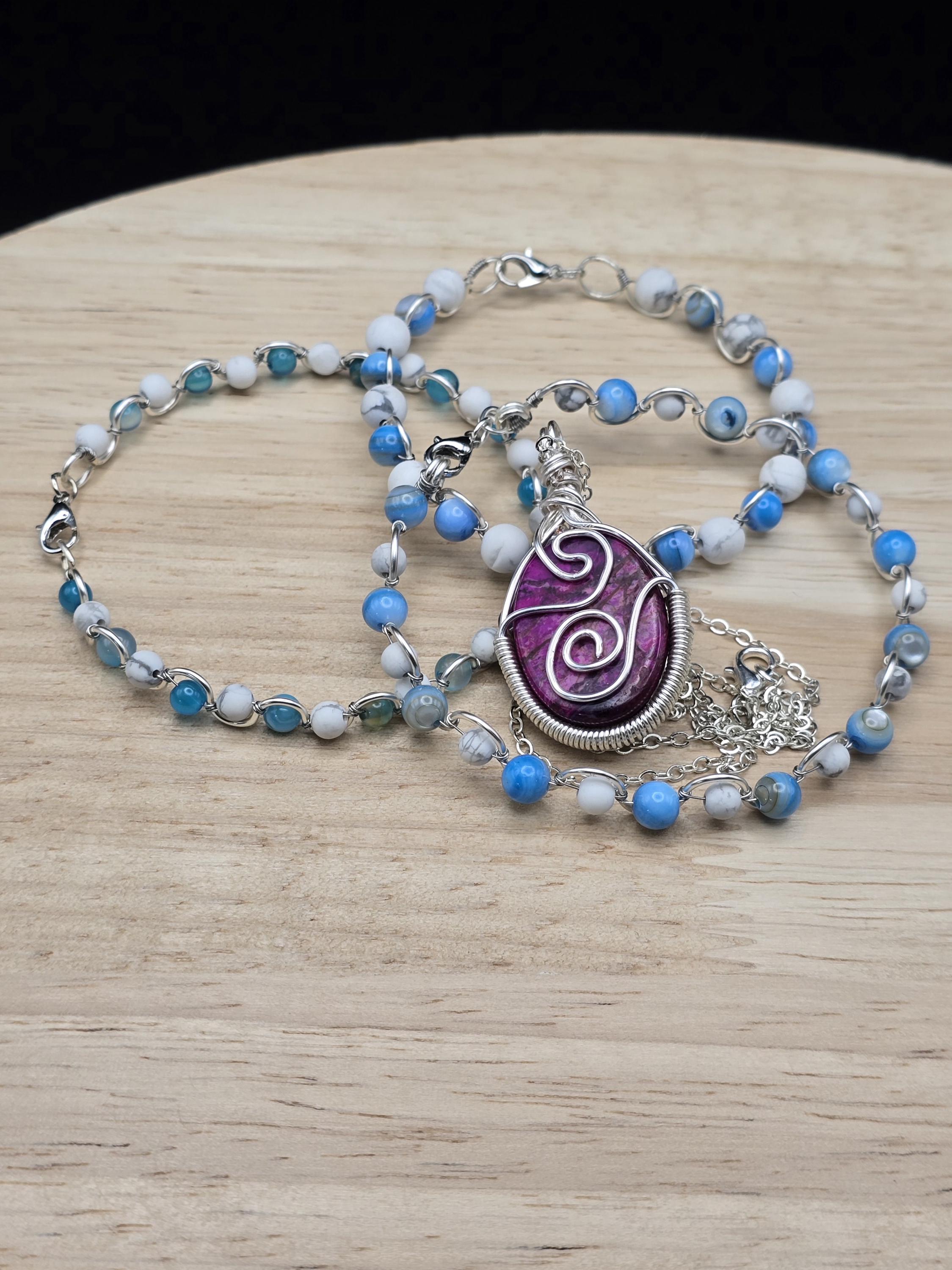 Arctic Widow – Purple Ripple Jasper Pendant & Triple Ice Blue Bracelet ...