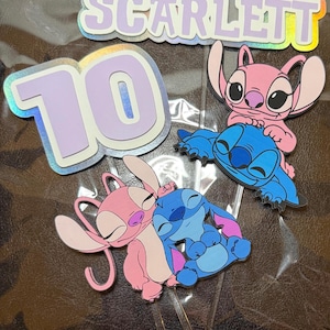 Personalized Stitch and Angel Cake Topper & Name