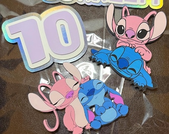 Personalized Stitch and Angel Cake Topper & Name