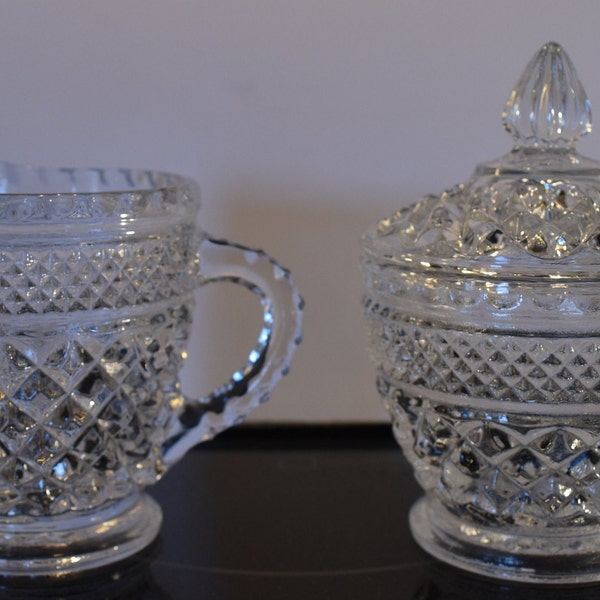 Pressed Glass Creamer and Sugar Set Etsy