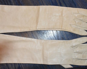 Vintage Satin Kidd 6 1/2 Cream Ladies Evening Lambskin Gloves FREE SHIPPING