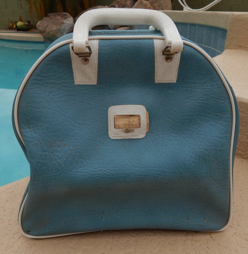 Vintage Bowling Bag Light Blue with White Trim