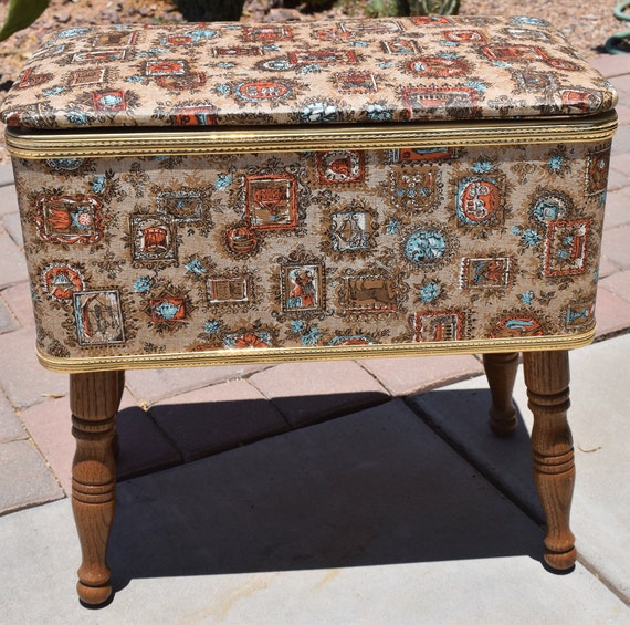 Vintage Burlington Early American Sewing Storage Box Foot Etsy