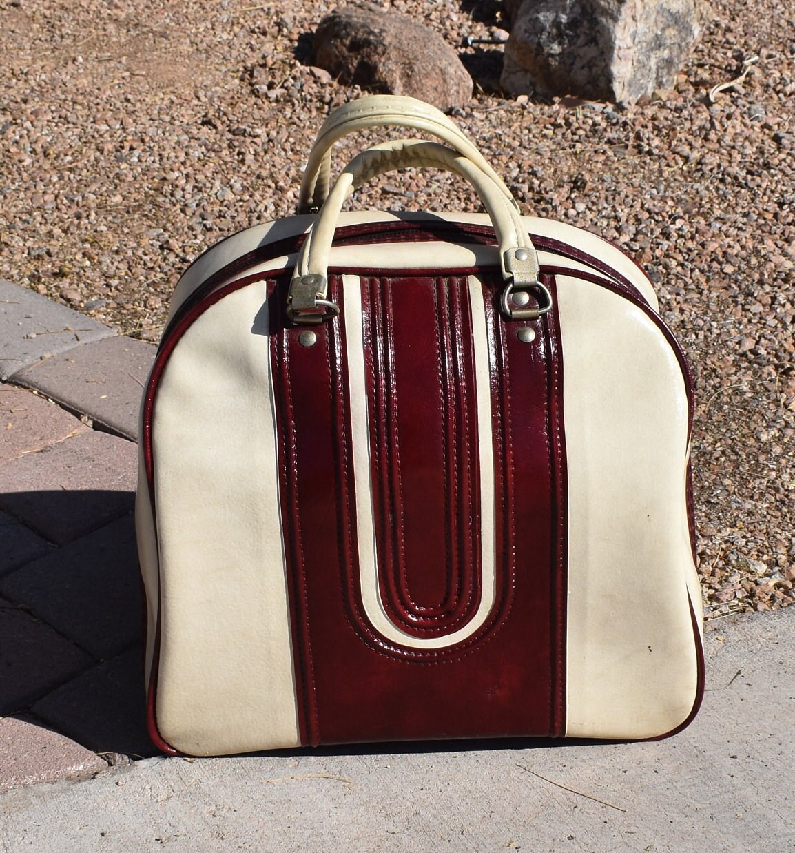 Vintage Bowling Ball Bag Burgundy and Marbled White 