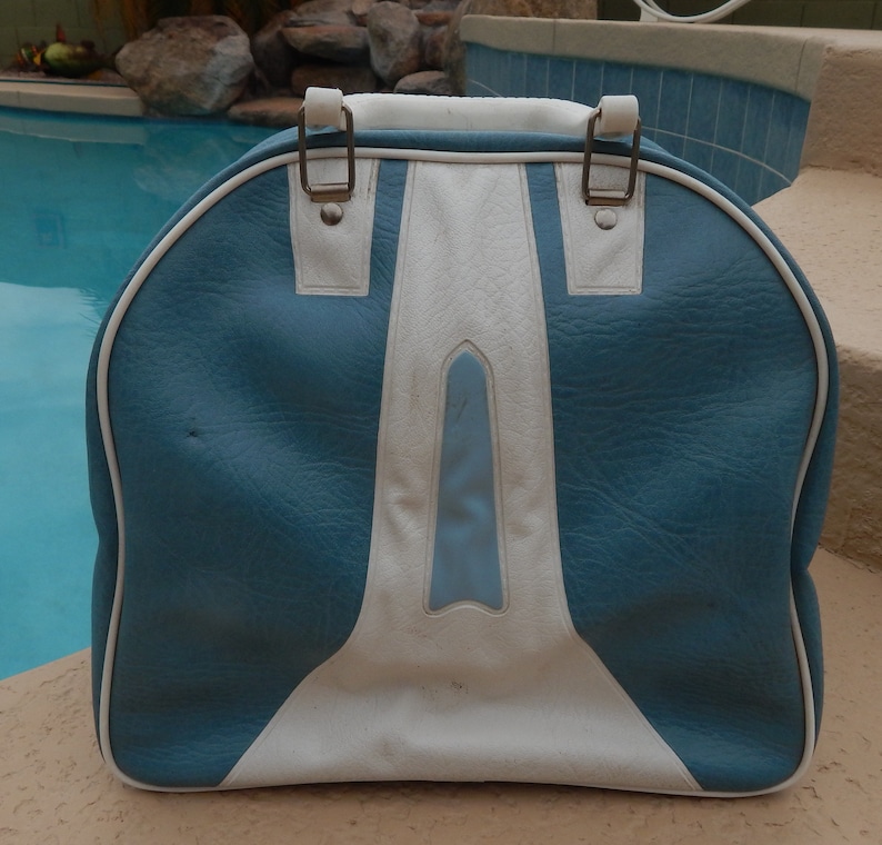 Vintage Bowling Bag Light Blue with White Trim