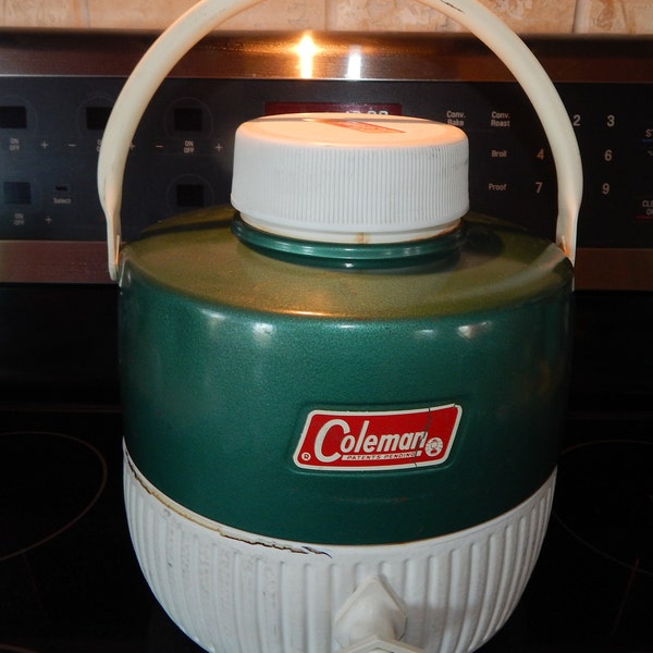 Vintage Coleman Water Cooler Jug  1 Gallon Green and White FREE SHIPPING