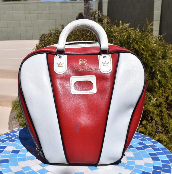 60s後半-70s FrenchVintage bowling bag Vintage White and Red Triangle Pattern Bowling Bag FREE