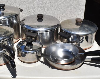 Vintage Revere Ware 13 pc Stainless Copper Bottom Pans FREE SHIPPING