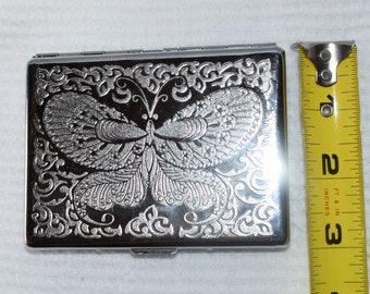 Vintage Butterfly Designed Cigarette Postcard Case Metal FREE SHIPPING