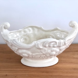 Vintage white ceramic planter vase bowl with handles great for winter spring Easter décor made in Japan