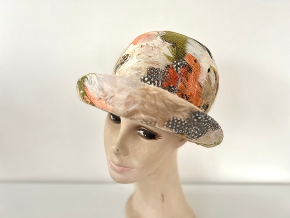 Vintage hat cloche with brim wool with brown oran… - image 1