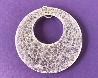 Vintage necklace pendant clear crackle lucite large hoop 1960s 1970s jewelry