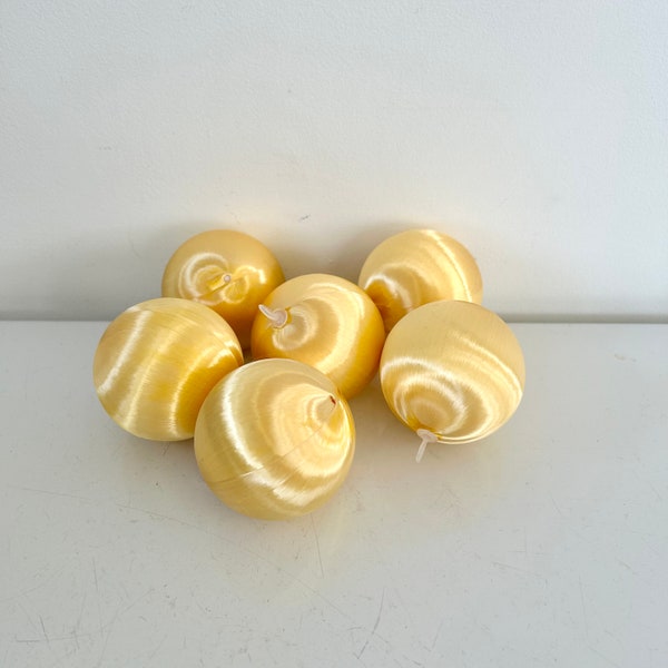 6 vintage yellow satin balls medium Easter spring Christmas 1970s