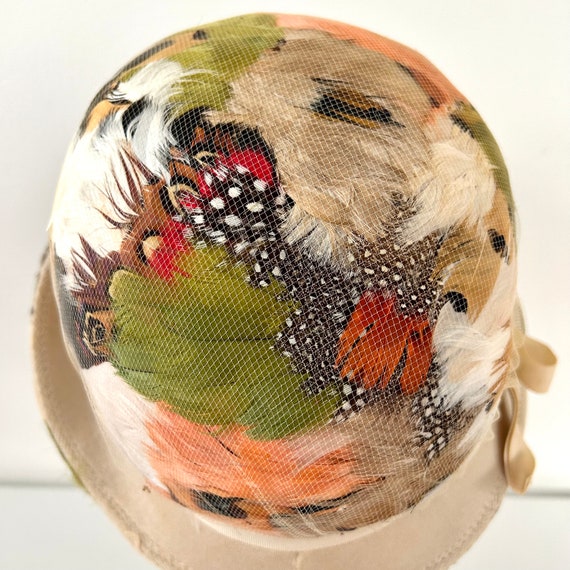 Vintage hat cloche with brim wool with brown oran… - image 6