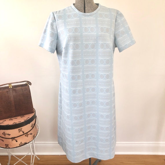 Vintage dress pastel blue knit shift dress Large … - image 3