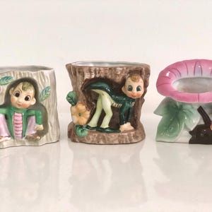 3 vintage midcentury ceramic elf planters made in Japan