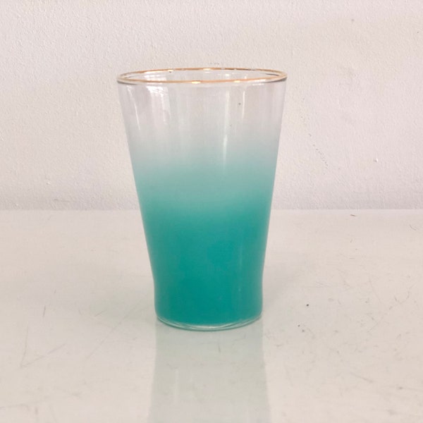 Vintage Blendo small turquoise green blue juice glass cup midcentury glassware