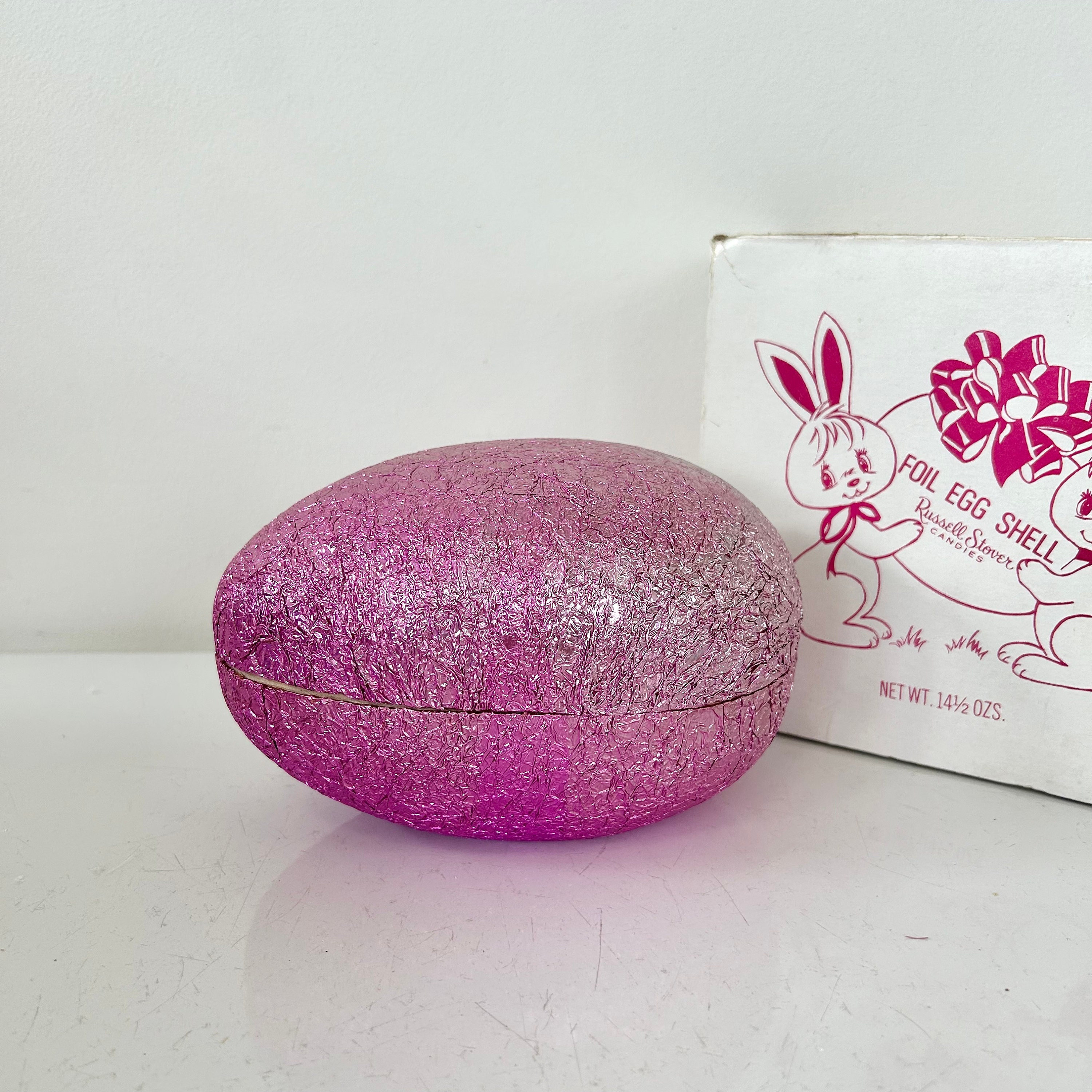 Vintage Easter Decor -- Russell Stover Pink Foil Easter Egg With 