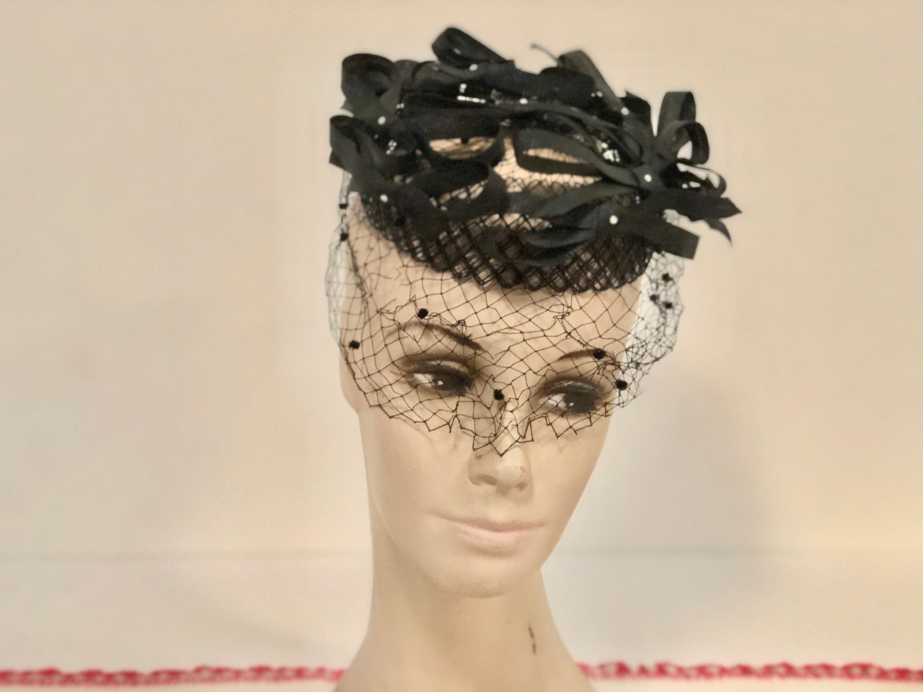 Vintage Hat Demi Small Black Netting 