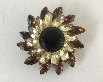 Vintage pin brooch large flower sunflower brown yellow black center fall autumn