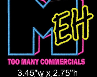 MEH MTV Parody Embroidery Machine Design File, Funny Graphic, Digital Stitch, Trendy, 90s, Millennial, Gen X, Music, Patch, Hat Design, DST