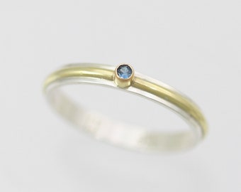 1 Stone Wrap Ring with Blue Zircon in Sterling Silver & 14ky Gold