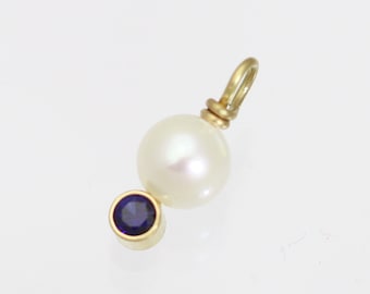 Pearl Drop Pendant with Birthstone in 14ky Gold