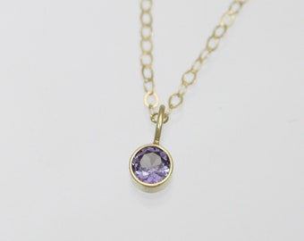 Alexandrite Drop Necklace, 4mm in 14k Yellow Gold