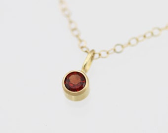 Garnet Drop Necklace 4mm in 14k Yellow Gold