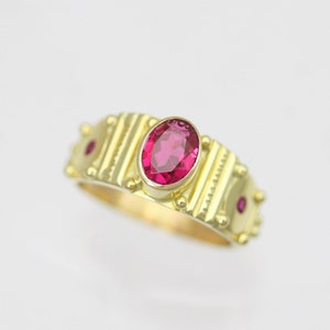 Oval Totem Ring in 14ky Gold with Birthstone Ruby shown image 1