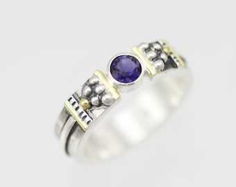 Totem Tension Ring with Iolite in Sterling Silver & 14ky Gold