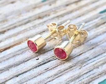 Ruby Drop Studs 14ky Gold (AA grade Ruby)