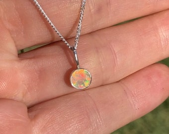 Ethiopian Opal Drop Necklace 5mm in Sterling Silver