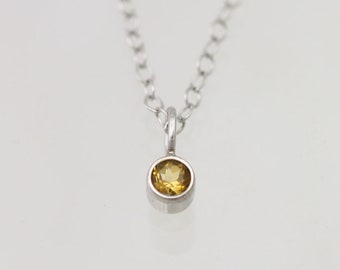 Citrine Drop Necklace 3mm in 14k White Gold