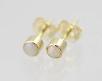 Opal Drop Studs 3mm in 14K Yellow Gold